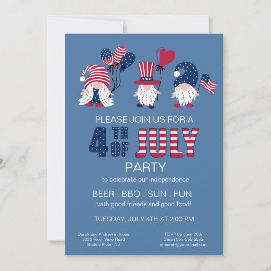 Patriotische amerikanische Gnome Party 4. Juli Einladung (Vorderseite)