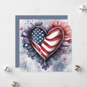 Patriotische amerikanische Herz-Kunst-Blumen Feiertagskarte