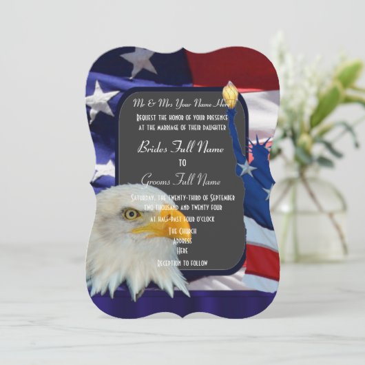 Patriotische amerikanische Hochzeit Einladung (Stehend Vorderseite)