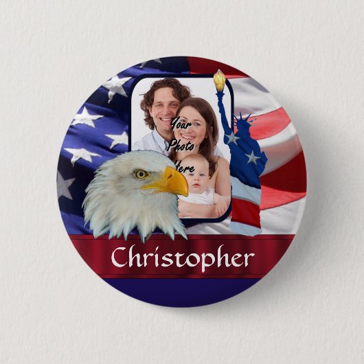 Patriotische amerikanische Ikonen-Fotoschablone Button (Vorderseite)