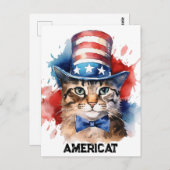 Patriotische amerikanische Katze, 4. Juli Tote Tag Postkarte (Vorne/Hinten)