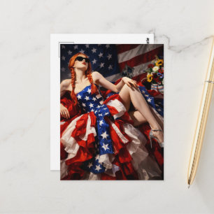 Patriotische amerikanische Mode Frau im Kleid Postkarte