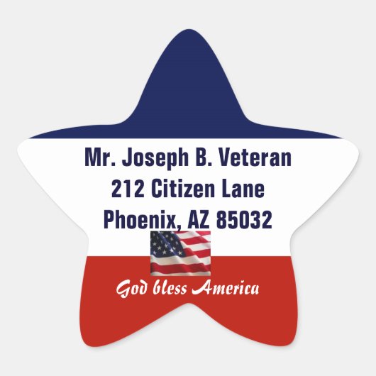 Patriotische amerikanische Rücksendeadresse Stern-Aufkleber (Vorderseite)