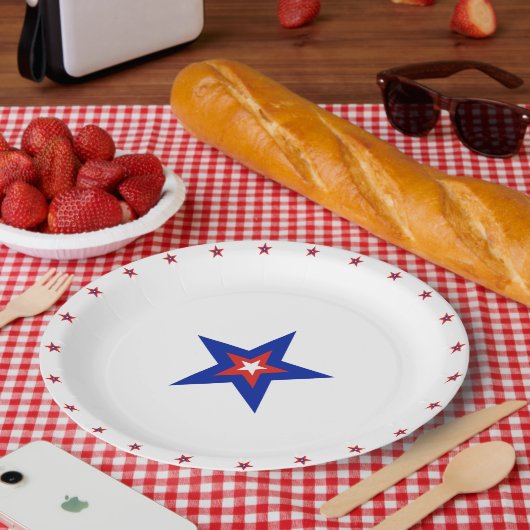 Patriotische Amerikanische Sterne auf Weiß Pappteller (Picknick)