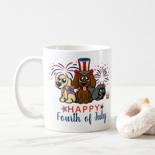 Patriotische Amerikanische Unabhängigkeitstag-Hund Kaffeetasse (Mit Donut)