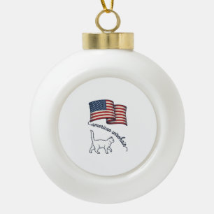 Patriotische Amerikanische Wirehair-Katze Vintage- Keramik Kugel-Ornament