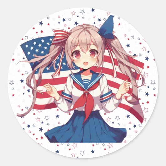 Patriotische Anime in den USA Runder Aufkleber (Vorderseite)