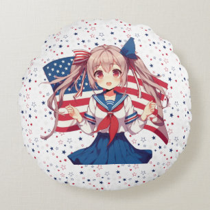 Patriotische Anime in den USA Rundes Kissen