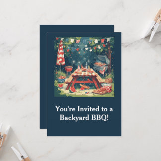 Patriotische Backyard-BBQ-Szene – 4. Juli Cookout Einladung