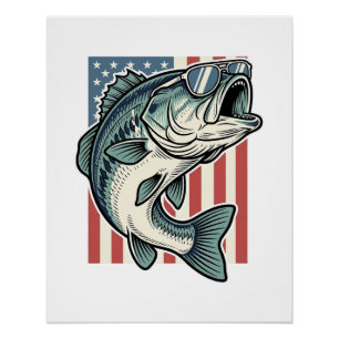 Patriotische Bassangeln-Sonnenbrille Vintage-Vekto Poster