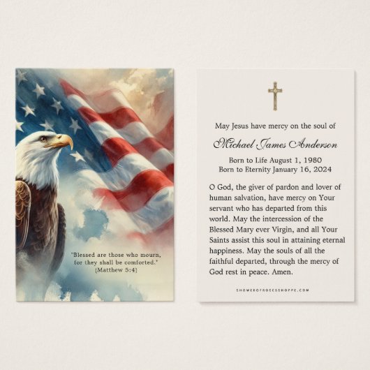 Patriotische Bestattungskarte Amerikanische Flagge (Vorne & Hinten)