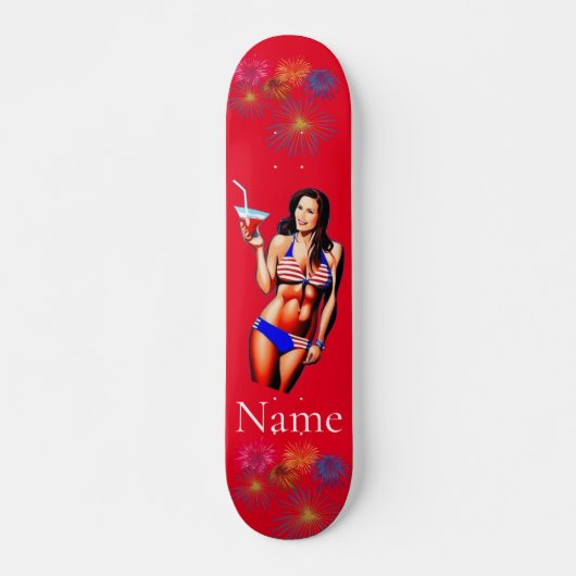 Patriotische Bikini Fitness Modell Thunder_Cove Skateboard (Vorne)