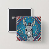 Patriotische Blaue Esel-Illustration Button (Vorne & Hinten)