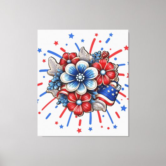 Patriotische Blume in Red White & Blue am 4. Juli Leinwanddruck (Vorderseite)
