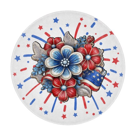 Patriotische Blume in Red White & Blue am 4. Juli Schneidebrett (Vorderseite)