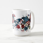 PATRIOTISCHE BLUME ROT-WEISSE BLAUENSCHALTFLÄCHE KAFFEETASSE (VorderseiteRechts)