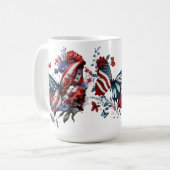 PATRIOTISCHE BLUME ROT-WEISSE BLAUENSCHALTFLÄCHE KAFFEETASSE (Vorderseite Links)