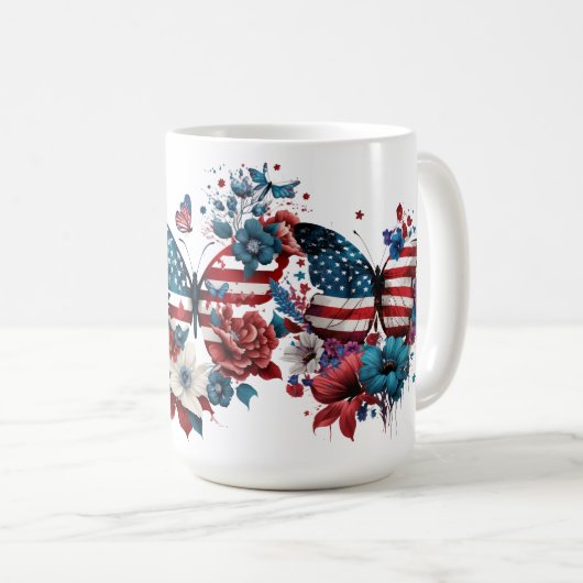 PATRIOTISCHE BLUME ROT-WEISSE BLAUENSCHALTFLÄCHE KAFFEETASSE (VorderseiteRechts)