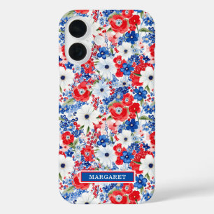 Patriotische Blumen Monogramm iPhone 16 Hülle