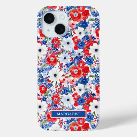 Patriotische Blumen Monogramm Case-Mate iPhone Hülle (Rückseite)