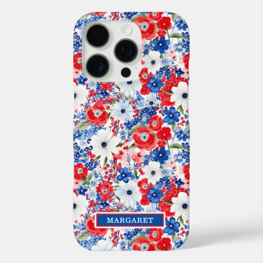 Patriotische Blumen monogrammiert Case-Mate iPhone Hülle (Rückseite)