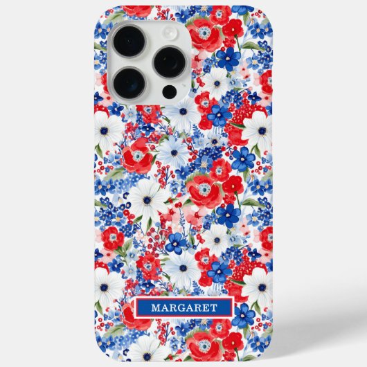 Patriotische Blumen monogrammiert Case-Mate iPhone Hülle (Rückseite)