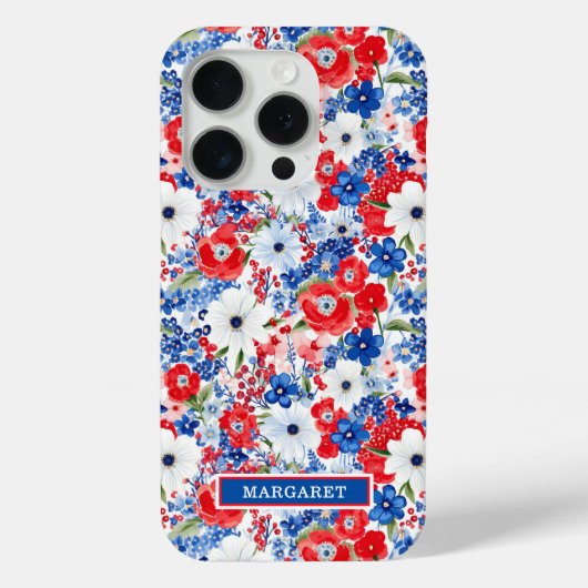 Patriotische Blumen monogrammiert Case-Mate iPhone Hülle (Rückseite)