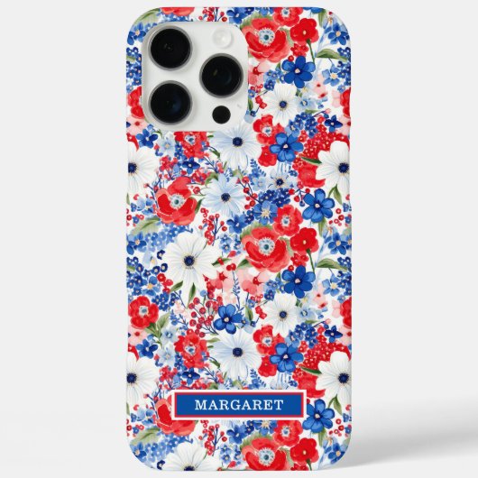 Patriotische Blumen monogrammiert Case-Mate iPhone Hülle (Rückseite)