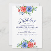 Patriotische Blumenrosa Blaue Geburtstagspartei Einladung (Vorderseite)