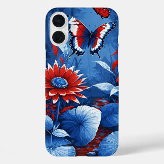 Patriotische Blüten- und Schmetterlingstraumlandsc iPhone 16 Plus Hülle