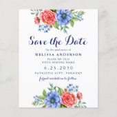 Patriotische Blütenblauer Abschluss Save the Date (Vorderseite)