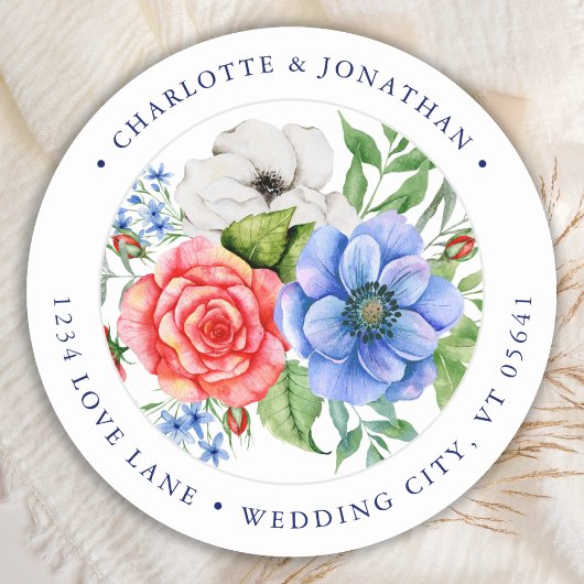 Patriotische Blütenrotblauer Rücksendeadresse Runder Aufkleber