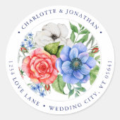 Patriotische Blütenrotblauer Rücksendeadresse Runder Aufkleber (Vorderseite)