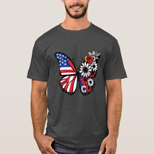 Patriotische Blütenschmetterlinge - Sterne, Streif T-Shirt (Vorderseite)