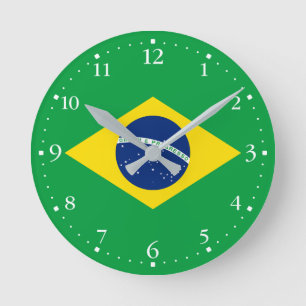 Patriotische Brasilien-Flagge Runde Wanduhr