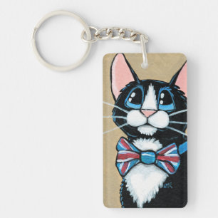 Patriotische BRITISCHE Tuxedo-Katzen-tragende Schlüsselanhänger
