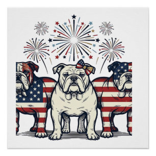 Patriotische Bulldog-Feuerwerk Vintage-Engraving-D Poster