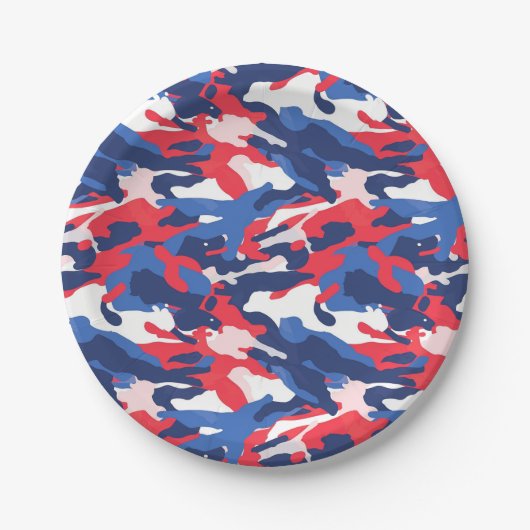 Patriotische Camouflage Red White Blue USA Pappteller (Vorderseite)