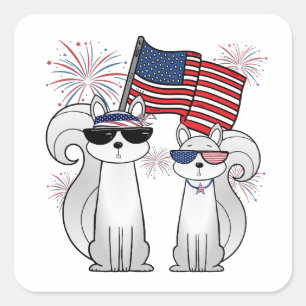 Patriotische Coole Eichhörnchen Quadratischer Aufkleber