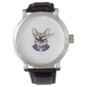 Patriotische Corgi-Sonnenbrille Vintage-Vektor-Art Armbanduhr