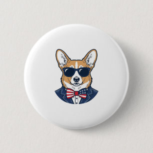 Patriotische Corgi-Sonnenbrille Vintage-Vektor-Art Button