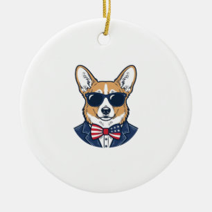 Patriotische Corgi-Sonnenbrille Vintage-Vektor-Art Keramik Ornament