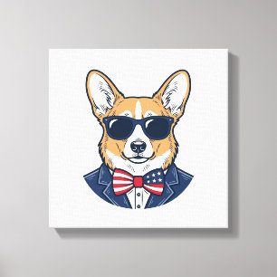Patriotische Corgi-Sonnenbrille Vintage-Vektor-Art Leinwanddruck
