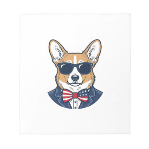 Patriotische Corgi-Sonnenbrille Vintage-Vektor-Art Notizblock