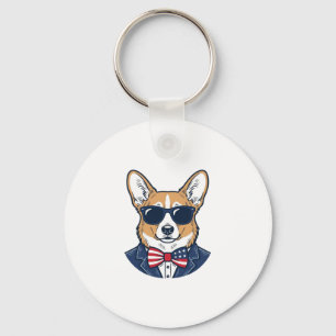 Patriotische Corgi-Sonnenbrille Vintage-Vektor-Art Schlüsselanhänger