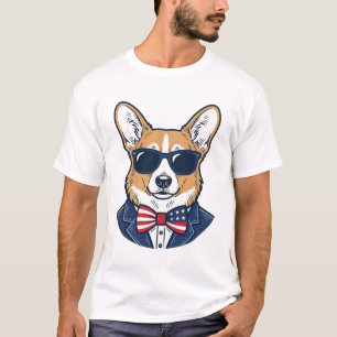 Patriotische Corgi-Sonnenbrille Vintage-Vektor-Art T-Shirt