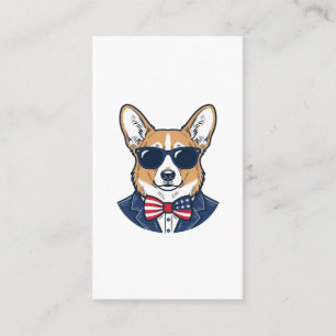 Patriotische Corgi-Sonnenbrille Vintage-Vektor-Art Visitenkarte