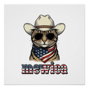 Patriotische Cowboy-Katze Mewica Vintage-Vektorgra Poster
