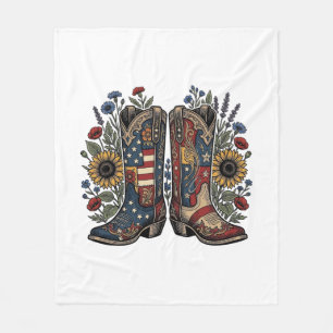 Patriotische Cowboy-Stiefel Sonnenblume Florales H Fleecedecke