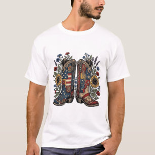 Patriotische Cowboy-Stiefel Sonnenblume Florales H T-Shirt